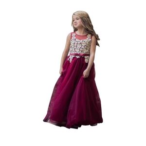 Beautiful burgundy/gold girls floor length dress